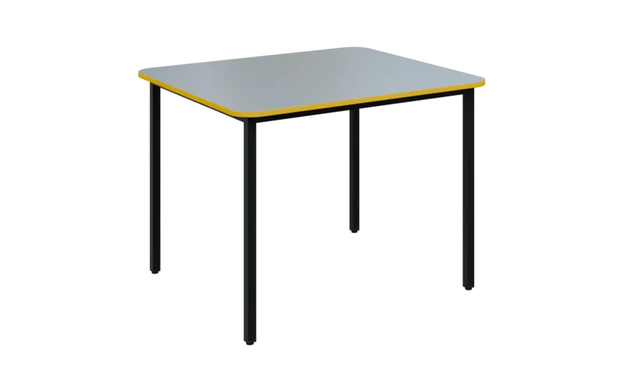 JSBR 90N Jídelní stůl 900 x 900 mm, deska šedá s hranou žlutá odio / podnož černá